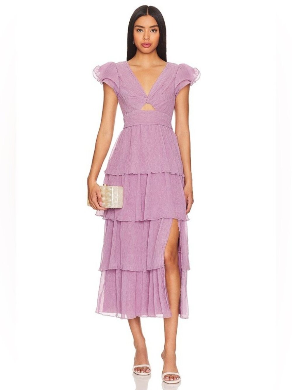 ASTR Emporia Purple Pleated Tiered Midi Dress Size Small NWT